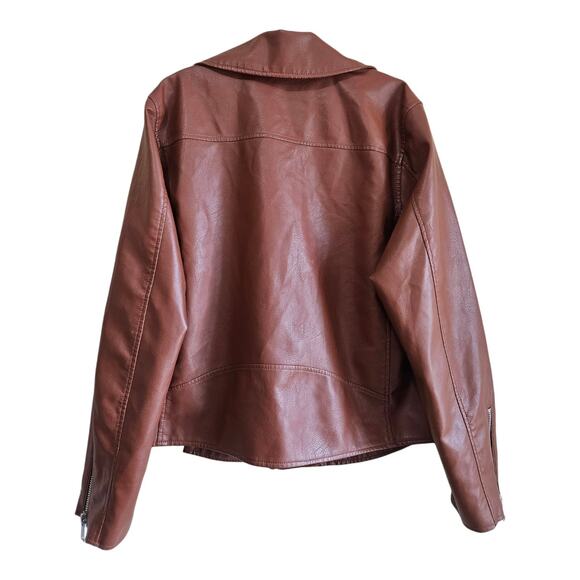 ANTHROPOLOGIE Women's Plus 1X Saige Moto Jacket Brown Faux Leather Snaps Zip 46" - Picture 9 of 11